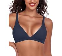 Cavotor Womens Triangle Bras Comfortable No Underwire Sexy Plunge Unlined Bralette Pull On Bra V Neck Seamless Soft Everyday Tshirt Bras with Smooth Back (Royal Blue,L)