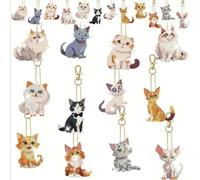 CavspkArt 12 Pcs Double Sided Cat Diamond Art Keyrings Kits,DIY Diamond Painting Keychains Set for Beginners,Cute Acrylic Crystal Art Keychain Making Supplies