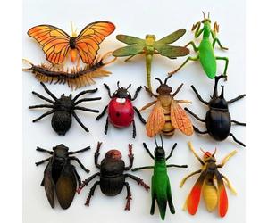 CavspkArt 12Pcs Mini Insect Toys for Kids, Realistic Plastic Bug Figurines Includes Spider, Butterfly, Dragonfly, Mantis, Ladybug & More, Small Animal Models for Party Favors and Home Decor