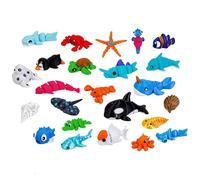 CavspkArt 24Pcs 3D Printed Ocean Animals Set, Movable Joint 3D Printed Mini Sea Animals Starfish Shark Whale, Mini Sea Animal Toys Set Colorful, Cute 3D Printed Fidget Toy for Adults Desk Decor