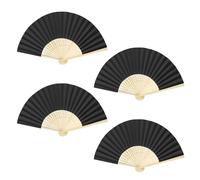 CavspkArt 4 Pcs Paper Hand Fan,Bamboo DIY Hand Fans Folding,Handmade Handheld Fans for Kids,Paper folding Fan Handheld for Wedding Party Favours,Home Decorations,Photo Props (Black)