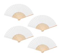 CavspkArt 4 Pcs Paper Hand Fan,Bamboo DIY Hand Fans Folding,Handmade Handheld Fans for Kids,Paper folding Fan Handheld for Wedding Party Favours,Home Decorations,Photo Props (White)