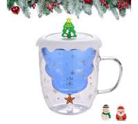 CavspkArt Christmas Double Walled Glass Mug,Cute Christmas Tree Coffee Cup with Handle,Cappuccino Latte Glasses Mug,Heat Resistant Coffee Tea Cup Milk Drinking Cup for Christmas Decoration