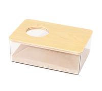 CavspkArt Hamster Sand Bath Container,Transparent Small Animal Bathroom with Wooden Lid,Rectangle Sand Box for Syrian Hamsters,Mice,Lemmings,Gerbils,Easy Clean,Panoramic View