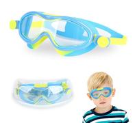 CavspkArt Kids Swim Goggles,Sky blue yellow Adjustable Wide Vision Comfortable Swimming Goggles for Age 3-15, Anti-Fog UV Protection Waterproof Swim Goggles with Crystal Clear Wide Vision