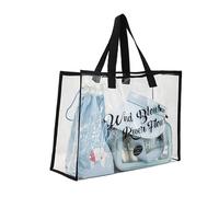 CavspkArt Large Beach Bag for Women,PVC Waterproof Summer Beach Bags,Clear Tote Bag,See Through Toiletry Bag,Portable Outdoor Travel Shoulder Bags for Holiday,Swimming,Picnic (Black)