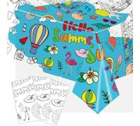 CavspkArt Large Summer Coloring Poster, Funny Summer Coloring Tablecloth, Summer Coloring Banner for Kids, Practical Kids Crafts, Beach Theme, Hawaii Party Decorations 137cm x 274cm