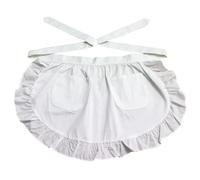 CavspkArt Pockets Frilly Waitress Apron Cotton Linen 1Pcs, Adjustable Women's Waist Apron with Pocket, White Half Apron Adult, French-style Ruffle Apron for Cooking Baking Crafting Coffee Shop
