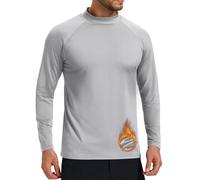 Cavva Men's Long Sleeve Thermal Shirt Fleece Lined Pullover Moisture Wicking Golf Shirt Spring Autumn Base Layer,Light Grey,L
