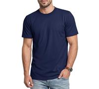 Cavva T Shirt Mens Round Neck Classic Short Sleeve Plain Tees Combed Cotton Moisture Wicking Casual Basics,Navy Blue,XL