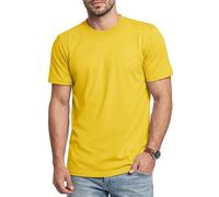 Cavva T-Shirts for Men UK Roll Neck Cotton Tshirt Short Sleeve Plain Top Regular Fit Basics Moisture Wicking Tees,Yellow,M