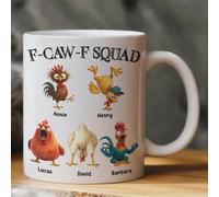 Caw-F Mug, Chicken Humor Mug, Squad Chickens Pun Sarcastic Coffee Cup, Crazy Rooster Cup, Hilarious Chicken Gift for Friends, Funny Gifts for Coworkers, Gag Office Gifts for Boss (Style F, 11oz)