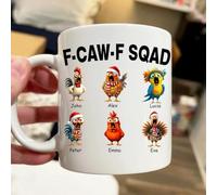 Caw-F Mug, Chicken Humor Mug, Squad Chickens Pun Sarcastic Coffee Cup, Crazy Rooster Cup, Hilarious Chicken Gift for Friends, Funny Gifts for Coworkers, Gag Office Gifts for Boss (Style E, 15oz)