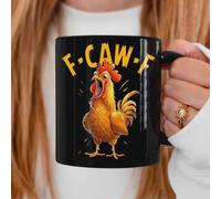 Caw-F Mug, Chicken Humor Mug, Squad Chickens Pun Sarcastic Coffee Cup, Crazy Rooster Cup, Hilarious Chicken Gift for Friends, Funny Gifts for Coworkers, Gag Office Gifts for Boss (Style A, 11oz)