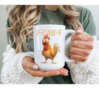 Caw-F Mug, Chicken Humor Mug, Squad Chickens Pun Sarcastic Coffee Cup, Crazy Rooster Cup, Hilarious Chicken Gift for Friends, Funny Gifts for Coworkers, Gag Office Gifts for Boss (Style D, 15oz)