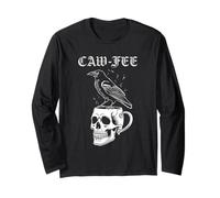 Caw-Fee Gothic Raven Drinking Coffee Funny Pun Espresso Long Sleeve T-Shirt
