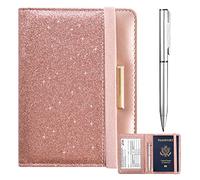 Caweet Vaccine Card Case Passport Holder Leather Vaccination Card Wallet with Elastic Band Closure, Glitter Rose Gold,