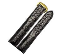 CAWEUER 19mm 20mm 21mm Crocodile Strap Compatible With Omega Compatible With Seamaster 300 Speedmaster De Ville Watchband Bracelet Deployant Clasp(Black-gold,19mm)