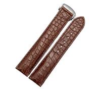 CAWEUER 19mm 20mm 21mm Crocodile Strap Compatible With Omega Compatible With Seamaster 300 Speedmaster De Ville Watchband Bracelet Deployant Clasp(Brown-silver,21mm)