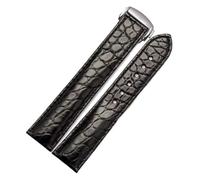 CAWEUER 19mm 20mm 21mm Crocodile Strap Compatible With Omega Compatible With Seamaster 300 Speedmaster De Ville Watchband Bracelet Deployant Clasp(Black-silver,19mm)