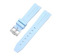 CAWEUER 20mm 21mm 22mm No Gaps Curved End Rubber Watch Band Compatible With Rolex Submariner Daytona Omega S-watch Silicone Strap Black Bracelet(Light blue,20mm)