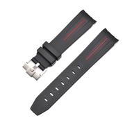 CAWEUER 20mm 21mm 22mm No Gaps Curved End Rubber Watch Band Compatible With Rolex Submariner Daytona Omega S-watch Silicone Strap Black Bracelet(Black-red,21mm)