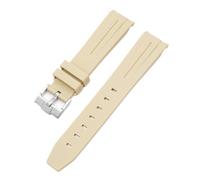 CAWEUER 20mm 21mm 22mm No Gaps Curved End Rubber Watch Band Compatible With Rolex Submariner Daytona Omega S-watch Silicone Strap Black Bracelet(Beige,21mm)