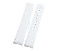 CAWEUER 20mm Soft FKM Fluorous Rubber Curved End Compatible With Omega Strap Compatible With Seamaster 300 Diving Belt Fold Buckle Replacement Watch Band(White,Gold Round Buckle)