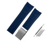 CAWEUER 22mm 23mm Curved End Watchband Compatible With Mido M005430A M005614A Waterproof Rubber Watchband For Citizen Blue Angel Silicone Strap(Blue silver buckle,23mm)