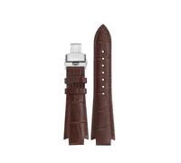 CAWEUER 24x14mm Cowhide Leather Watchband Compatible With Tissot T60 Strap Belt L875/975K 1853 Series Bracelet Convex End Watch Strap Accessories(Brown silver)