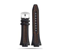 CAWEUER 27mmx15mm Convex Mouth Compatible With Seiko Sportura Series SNL029P2-SNL021P1 SNL595P2 SNL017P1 Leather Watch Strap Men's Watchband(Black silver buckle)