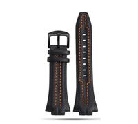 CAWEUER 27mmx15mm Convex Mouth Compatible With Seiko Sportura Series SNL029P2-SNL021P1 SNL595P2 SNL017P1 Leather Watch Strap Men's Watchband(Black black buckle)