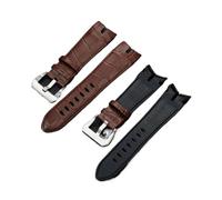CAWEUER 28mm 26mm Black Soft Nature Rubber Silicone Watchband Compatible With Roger Dubuis Watch Strap Compatible With EXCALIBUR Series Pin Buckle Men(Brown-silver,28mm)