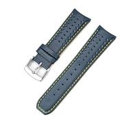 CAWEUER Blue Leather Strap Compatible With Citizen Blue Angels Series Arc Curved 22mm 23mm Cowhide Watch Band Compatible With Blancpain Fifty Fathoms(Royal blue yellow01,23mm)