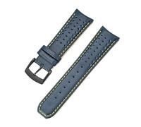 CAWEUER Blue Leather Strap Compatible With Citizen Blue Angels Series Arc Curved 22mm 23mm Cowhide Watch Band Compatible With Blancpain Fifty Fathoms(Royal blue yellow02,22mm)