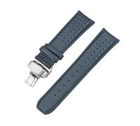 CAWEUER Blue Leather Strap Compatible With Citizen Blue Angels Series Arc Curved 22mm 23mm Cowhide Watch Band Compatible With Blancpain Fifty Fathoms(Royal blue blue03,22mm)