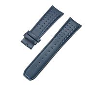 CAWEUER Blue Leather Strap Compatible With Citizen Blue Angels Series Arc Curved 22mm 23mm Cowhide Watch Band Compatible With Blancpain Fifty Fathoms(Blue line no clasp,23mm)