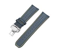 CAWEUER Blue Leather Strap Compatible With Citizen Blue Angels Series Arc Curved 22mm 23mm Cowhide Watch Band Compatible With Blancpain Fifty Fathoms(Royal blue yellow03,23mm)