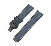 CAWEUER Blue Leather Strap Compatible With Citizen Blue Angels Series Arc Curved 22mm 23mm Cowhide Watch Band Compatible With Blancpain Fifty Fathoms(Royal blue yellow04,22mm)