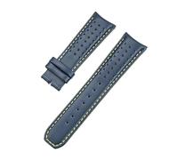 CAWEUER Blue Leather Strap Compatible With Citizen Blue Angels Series Arc Curved 22mm 23mm Cowhide Watch Band Compatible With Blancpain Fifty Fathoms(Yellow line no clasp,23mm)