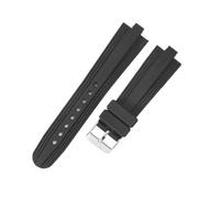 CAWEUER Compatible With ALUMINIUM 7mm Convex Watch Strap Band 7mm* 22mm Foldable Wristband Rubber Replace Accessory Bracelet With Tool(Black-sliver clasp)