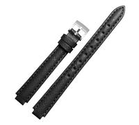 CAWEUER Compatible With Casio Sheen-4029 3034 Series Strap Leather Women's Cowhide Red Watch Band Raised Mouth(Black-steel,12x8mm)