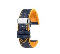 CAWEUER Compatible With CITIZEN Blue Angel Men Radio Wave Watch AT8020-54L/8020-03L/JY8078 Series Canvas Nylon+Rubber Watchbands 22mm 23mm(C-Blue yellow-S,22mm)