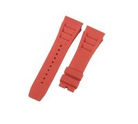 CAWEUER Compatible With Richard Mille Convex Interface Watchbands Men 25mm Silicon Solid Stainless Steel Fold Buckle Rubber Green White Watch Strap(Red-No buckle,25MM_NO TOOLS)