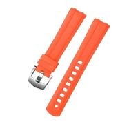 CAWEUER Curved End 20mmWacth Strap Compatible With Omega Compatible With Seamaster 300 Replacement Wristband Bracelet Men Fluoro Rubber Watch Accessories(Orange Silver Buckle)