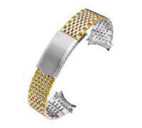 CAWEUER Curved End Watchband Compatible With Omega Compatible With Seamaster Speedmaster DeVille Stainless Steel Strap 18mm 19mm 20mm Thin Bracelet Belt Silver Gold(Silver gold,20mm)