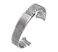 CAWEUER Curved End Watchband Compatible With Omega Compatible With Seamaster Speedmaster DeVille Stainless Steel Strap 18mm 19mm 20mm Thin Bracelet Belt Silver Gold(Silvery,19mm)