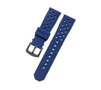 CAWEUER Durable Wear-resistant Stainless Steel Buckle Watchbands Compatible With Heuer Tag Citizen Silicone Material Breathable Design Strap 22mm(Dark Blue-Black-K2)