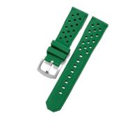 CAWEUER Durable Wear-resistant Stainless Steel Buckle Watchbands Compatible With Heuer Tag Citizen Silicone Material Breathable Design Strap 22mm(Green-Steel-K2)