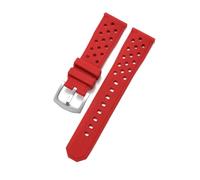CAWEUER Durable Wear-resistant Stainless Steel Buckle Watchbands Compatible With Heuer Tag Citizen Silicone Material Breathable Design Strap 22mm(Red-Steel-K2)